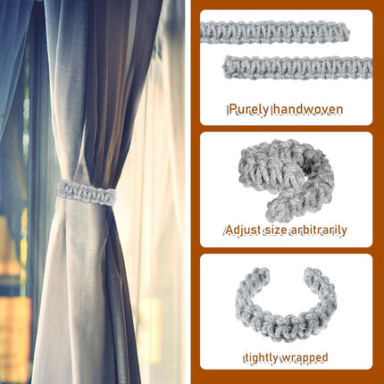 4 Pack Braided Curtain Tiebacks Boho Elegant Rustic Curtain Holdbacks Tie Backs Holders Set Simple Light Weight Drapes Decorative Accessories Handmade for Home Office Bedroom Window (4, Grey).