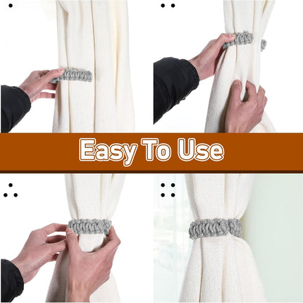 4 Pack Braided Curtain Tiebacks Boho Elegant Rustic Curtain Holdbacks Tie Backs Holders Set Simple Light Weight Drapes Decorative Accessories Handmade for Home Office Bedroom Window (4, Grey).