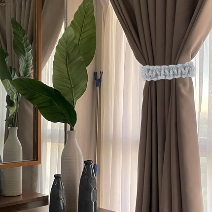 4 Pack Braided Curtain Tiebacks Boho Elegant Rustic Curtain Holdbacks Tie Backs Holders Set Simple Light Weight Drapes Decorative Accessories Handmade for Home Office Bedroom Window (4, Grey).