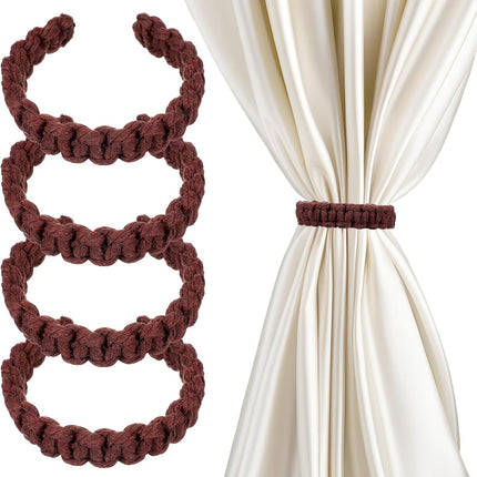 4 Pack Braided Curtain Tiebacks Boho Elegant Rustic Curtain Holdbacks Tie Backs Holders Set Simple Light Weight Drapes Decorative Accessories Handmade for Home Office Bedroom Window.