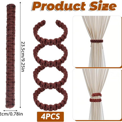 4 Pack Braided Curtain Tiebacks Boho Elegant Rustic Curtain Holdbacks Tie Backs Holders Set Simple Light Weight Drapes Decorative Accessories Handmade for Home Office Bedroom Window.