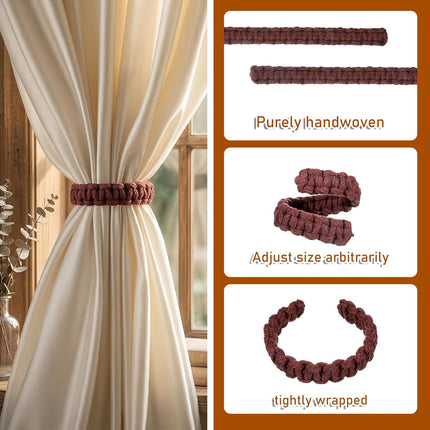4 Pack Braided Curtain Tiebacks Boho Elegant Rustic Curtain Holdbacks Tie Backs Holders Set Simple Light Weight Drapes Decorative Accessories Handmade for Home Office Bedroom Window.