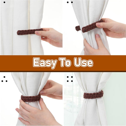 4 Pack Braided Curtain Tiebacks Boho Elegant Rustic Curtain Holdbacks Tie Backs Holders Set Simple Light Weight Drapes Decorative Accessories Handmade for Home Office Bedroom Window.