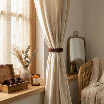 4 Pack Braided Curtain Tiebacks Boho Elegant Rustic Curtain Holdbacks Tie Backs Holders Set Simple Light Weight Drapes Decorative Accessories Handmade for Home Office Bedroom Window.