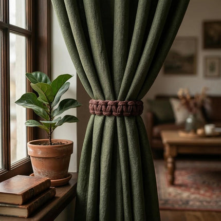 4 Pack Braided Curtain Tiebacks Boho Elegant Rustic Curtain Holdbacks Tie Backs Holders Set Simple Light Weight Drapes Decorative Accessories Handmade for Home Office Bedroom Window.