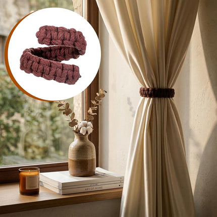4 Pack Braided Curtain Tiebacks Boho Elegant Rustic Curtain Holdbacks Tie Backs Holders Set Simple Light Weight Drapes Decorative Accessories Handmade for Home Office Bedroom Window.