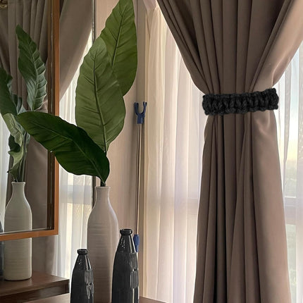 4 Pack Braided Curtain Tiebacks Boho Elegant Rustic Curtain Holdbacks Tie Backs Holders Set Simple Light Weight Drapes Decorative Accessories Handmade for Home Office Bedroom Window (4, Black).