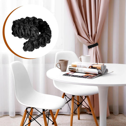 4 Pack Braided Curtain Tiebacks Boho Elegant Rustic Curtain Holdbacks Tie Backs Holders Set Simple Light Weight Drapes Decorative Accessories Handmade for Home Office Bedroom Window (4, Black).