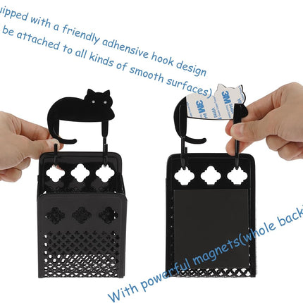 2 Pack Magnetic Pen Holder, Strong Magnet Organizer Dry Erase Marker Holder for Refrigerator, Whiteboard, Locker Accessories Home Office Hanging Pencil Holder with Hooks-Black.