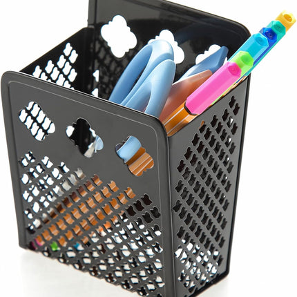 2 Pack Magnetic Pen Holder, Strong Magnet Organizer Dry Erase Marker Holder for Refrigerator, Whiteboard, Locker Accessories Home Office Hanging Pencil Holder with Hooks-Black.