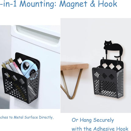 2 Pack Magnetic Pen Holder, Strong Magnet Organizer Dry Erase Marker Holder for Refrigerator, Whiteboard, Locker Accessories Home Office Hanging Pencil Holder with Hooks-Black.