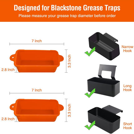 2 Pack Blackstone Silicone Grease Cup Liners for 36 28 22 17 Inch Griddle, Reusable Catcher Liner Grill Tray Blackstone Accessories, Replacement of Aluminum Foil Drip Pans, Orange.