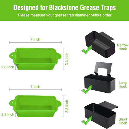2 Pack Blackstone Silicone Grease Cup Liners for 36 28 22 17 Inch Griddle, Reusable Grease Catcher Liner Grill Grease Tray Blackstone Accessories, Replacement of Aluminum Foil Drip Pans, Green.