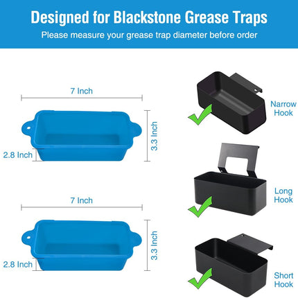 2 Pack Blackstone Silicone Grease Cup Liners for 36 28 22 17 Inch Griddle, Reusable Grease Catcher Liner Grill Grease Tray Blackstone Accessories, Replacement of Aluminum Foil Drip Pans, Blue.