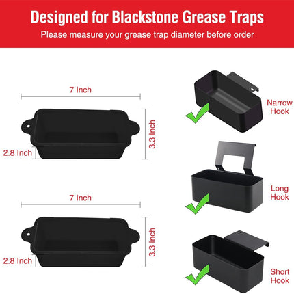 2 Pack Blackstone Silicone Grease Cup Liners for 36 28 22 17 Inch Griddle, Reusable Catcher Liner Grill Grease Tray Blackstone Accessories, Replacement of Aluminum Foil Drip Pans, Black.