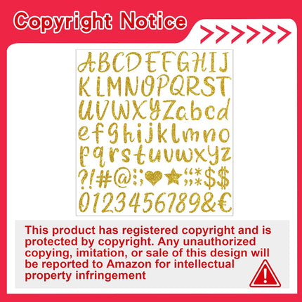 648 PCS Gold Letter Stickers Glitter Alphabet Stickers 1 Inch Self Adhesive Waterproof Vinyl Small ABC Letters for Graduation Cap Water Bottles Cup Mailbox Number Scrapbooking Sign Crafts (8,Gold).