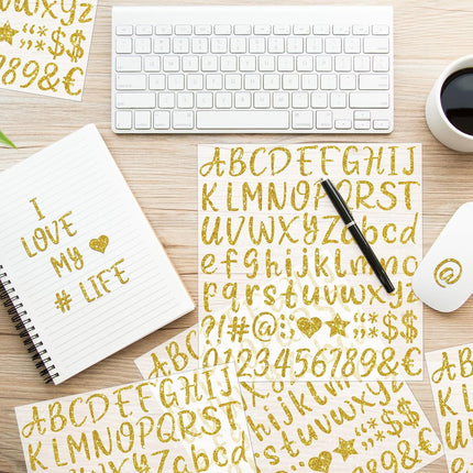 648 PCS Gold Letter Stickers Glitter Alphabet Stickers 1 Inch Self Adhesive Waterproof Vinyl Small ABC Letters for Graduation Cap Water Bottles Cup Mailbox Number Scrapbooking Sign Crafts (8,Gold).