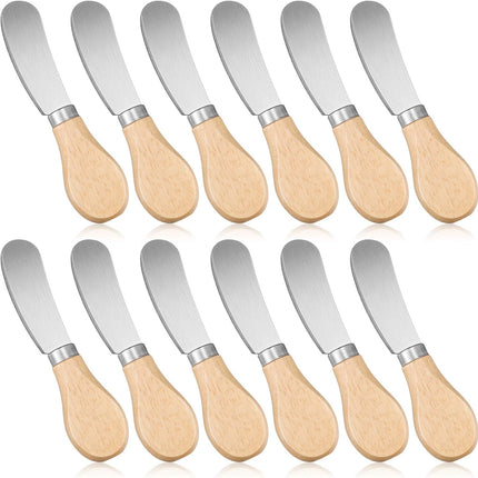 12 Pcs Cheese Spreader Knives Butter Knife Bulk Stainless Steel Butter Spreader Knives with Wooden Handle, Cheese Cake Condiment Knife Set for Sandwich, Cream, Charcuterie, Pastry, 4.7 Inch.