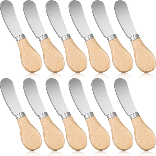 12 Pcs Cheese Spreader Knives Butter Knife Bulk Stainless Steel Butter Spreader Knives with Wooden Handle, Cheese Cake Condiment Knife Set for Sandwich, Cream, Charcuterie, Pastry, 4.7 Inch.