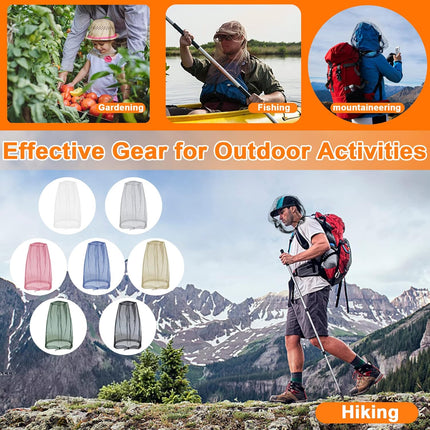 Mosquito Head Net Mesh, Face Neck Fly Netting Hood from Bugs Gnats Noseeums Screen Net for Any Outdoor Lover- with Carry Bags Fits Most Sizes of Hats Caps (2pcs, Khaki, Updated Big Net).