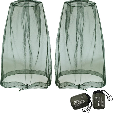 Mosquito Head Net Mesh, Face Neck Fly Netting Hood from Bugs Gnats Noseeums Screen Net for Any Outdoor Lover- with Carry Bags Fits Most Sizes of Hats Caps (2pcs, Olive, Updated Big Net).