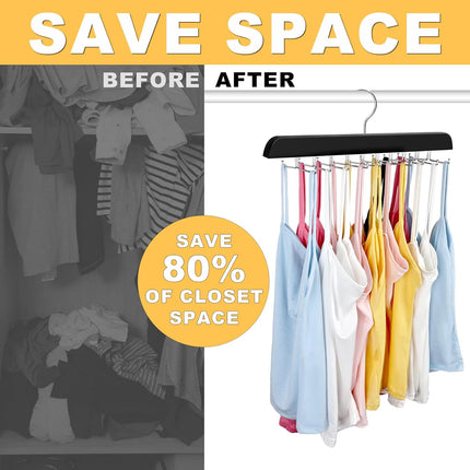 Tank Top Hanger with Premium Wood, 24 Large Capacity, Space Saving,360 Degree Rotating, Foldable Metal Hooks, Tank Tops.