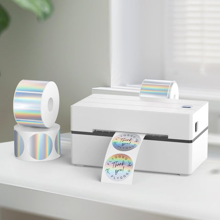2 inch Round Holographic Thermal Sticker Labels, Waterproof & Rainbow Wave & Glitter Design, for Price/Name Tag, Barcode, DIY Custom Logo Design, Sliver(200Pcs/Roll).