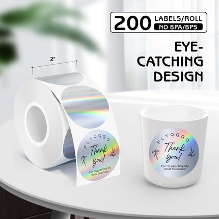 2 inch Round Holographic Thermal Sticker Labels, Waterproof & Rainbow Wave & Glitter Design, for Price/Name Tag, Barcode, DIY Custom Logo Design, Sliver(200Pcs/Roll).