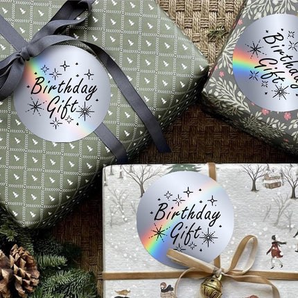 2 inch Round Holographic Thermal Sticker Labels, Waterproof & Rainbow Wave & Glitter Design, for Price/Name Tag, Barcode, DIY Custom Logo Design, Sliver(200Pcs/Roll).
