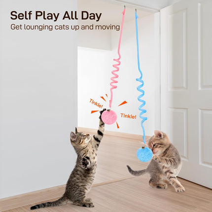 Hanging Fluffy Cat Catnip Ball Toys 3 Pcs with Bell, Interactive Cat Teaser Retractable Toys Indoor Kitten Play Chase Exercise Physical Stimulation.