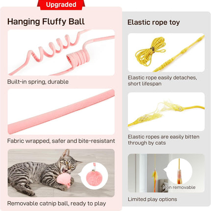 Hanging Fluffy Cat Catnip Ball Toys 3 Pcs with Bell, Interactive Cat Teaser Retractable Toys Indoor Kitten Play Chase Exercise Physical Stimulation.