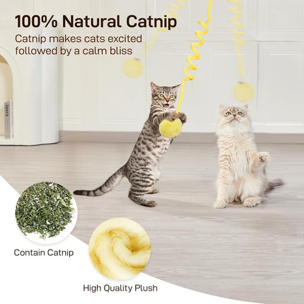 Hanging Fluffy Cat Catnip Ball Toys 3 Pcs with Bell, Interactive Cat Teaser Retractable Toys Indoor Kitten Play Chase Exercise Physical Stimulation.