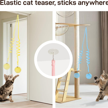 Hanging Fluffy Cat Catnip Ball Toys 3 Pcs with Bell, Interactive Cat Teaser Retractable Toys Indoor Kitten Play Chase Exercise Physical Stimulation.