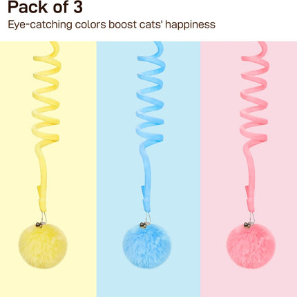 Hanging Fluffy Cat Catnip Ball Toys 3 Pcs with Bell, Interactive Cat Teaser Retractable Toys Indoor Kitten Play Chase Exercise Physical Stimulation.