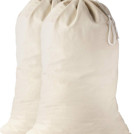 Cotton Laundry Bag, The Extra Heavy Duty Washable Laundry Bag with Drawstring Makes a Great Cloth Storage Sack for Sleeping Bag, Linen Basket Liner, Hamper Liner and Travel, (2-Pack).