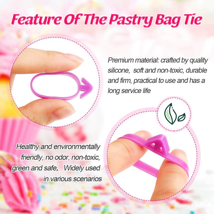 120 Pieces Icing Bag Ties Silicone Decoration Piping Bag Ties for Cupcakes Cookies and Pastry(Rosy, Blue, Purple).