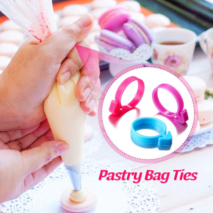 120 Pieces Icing Bag Ties Silicone Decoration Piping Bag Ties for Cupcakes Cookies and Pastry(Rosy, Blue, Purple).
