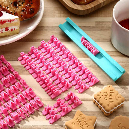 225 Pcs Cookie Letter Number Stamp Set Fondant Clay Biscuit Baking DIY Mini Tool Decorations Alphabet Number Punctuation Embosser Cutters Stamp Including Lower Upper Case Alphabet.