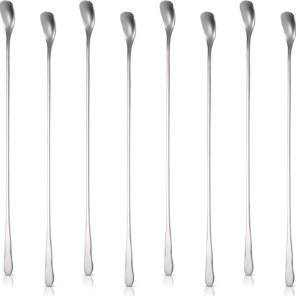8 Pieces Stainless Steel Coffee Stirring Spoons 7.8 Inch Reusable Coffee Stirrers Long Handle Bar Cocktail Salt Spoons Tiny Swizzle Sticks for Bar Cocktails.