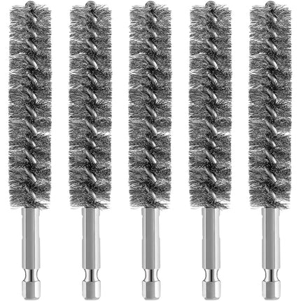 Bore Brush Bristles Wire Brush for Power Drill Cleaning Wire with Hex Shank Handle for Power Drill Cleaning(5 Pieces,Stainless Steel).