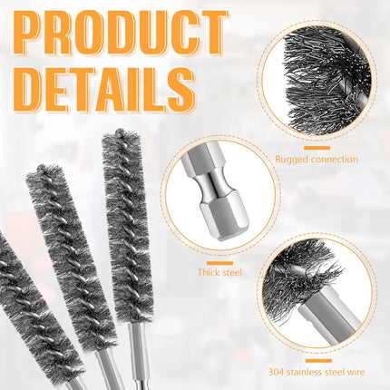 Bore Brush Bristles Wire Brush for Power Drill Cleaning Wire with Hex Shank Handle for Power Drill Cleaning(5 Pieces,Stainless Steel).