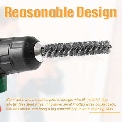 Bore Brush Bristles Wire Brush for Power Drill Cleaning Wire with Hex Shank Handle for Power Drill Cleaning(5 Pieces,Stainless Steel).