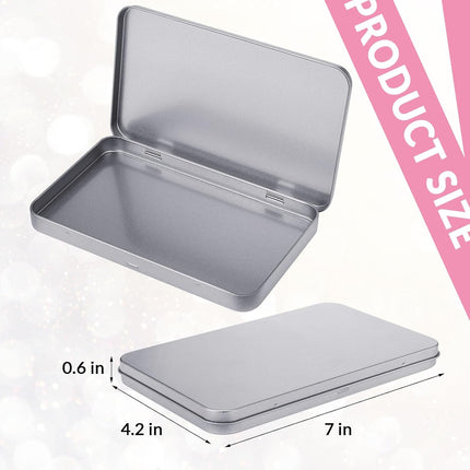 2 Pack Rectangular Metal Tin Box with Lid Metal Hinged Lid Tin Empty Box Container Storage for Watercolor Jewelry Pen Eraser Pill Candy Craft Organize 7.0 x 4.2 x 0.6'' (Sliver).