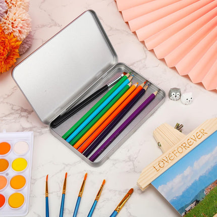 2 Pack Rectangular Metal Tin Box with Lid Metal Hinged Lid Tin Empty Box Container Storage for Watercolor Jewelry Pen Eraser Pill Candy Craft Organize 7.0 x 4.2 x 0.6'' (Sliver).