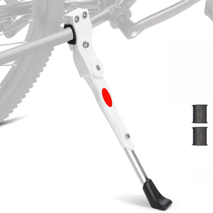 Bike Kickstand, Adjustable Alloy Aluminum Bicycle Kickstand for Road Mountain Bike, Fit 20" 24" 26" Wheels, White.