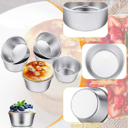 10 Pieces Individual Flan Molds Egg Tart Molds Pudding Cups Mini Chocolate Molten Pans Carbon Steel Cupcake Cake Cookie, Round Nonstick Popover Bakeware Tumblers(2.6 x 2 x 1.3 Inch).