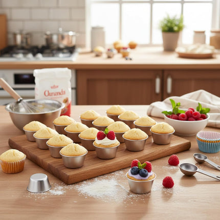10 Pieces Individual Flan Molds Egg Tart Molds Pudding Cups Mini Chocolate Molten Pans Carbon Steel Cupcake Cake Cookie, Round Nonstick Popover Bakeware Tumblers(2.6 x 2 x 1.3 Inch).