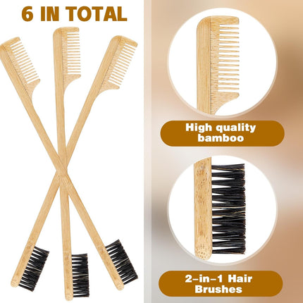 3 Pieces Moustache Comb and Brush Beard Edge Brushes 2-in-1 Sapling Wood Mustache Comb Gentle Control Bamboo Eyebrow Hair Tool.