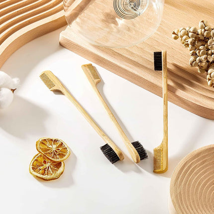 3 Pieces Moustache Comb and Brush Beard Edge Brushes 2-in-1 Sapling Wood Mustache Comb Gentle Control Bamboo Eyebrow Hair Tool.