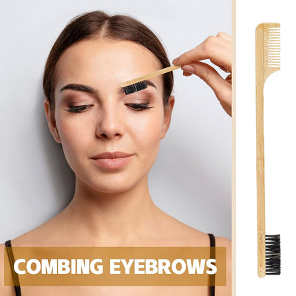 3 Pieces Moustache Comb and Brush Beard Edge Brushes 2-in-1 Sapling Wood Mustache Comb Gentle Control Bamboo Eyebrow Hair Tool.